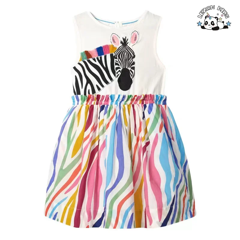 LEZONKIDS - Wholesale Customization girls fashion printing zebra and rainbow kids dresses for girls